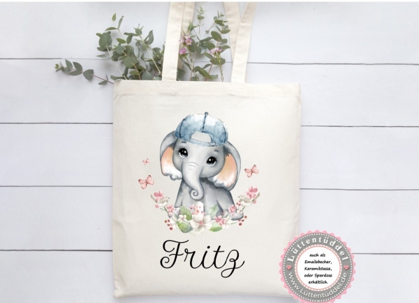 Tasche Elefant Cappy Wechselwäsche Wechselkleidung (personalisiert) für Kindergarten  Wunschname KITA Kindergarten Einschulung Lüttentüddel®